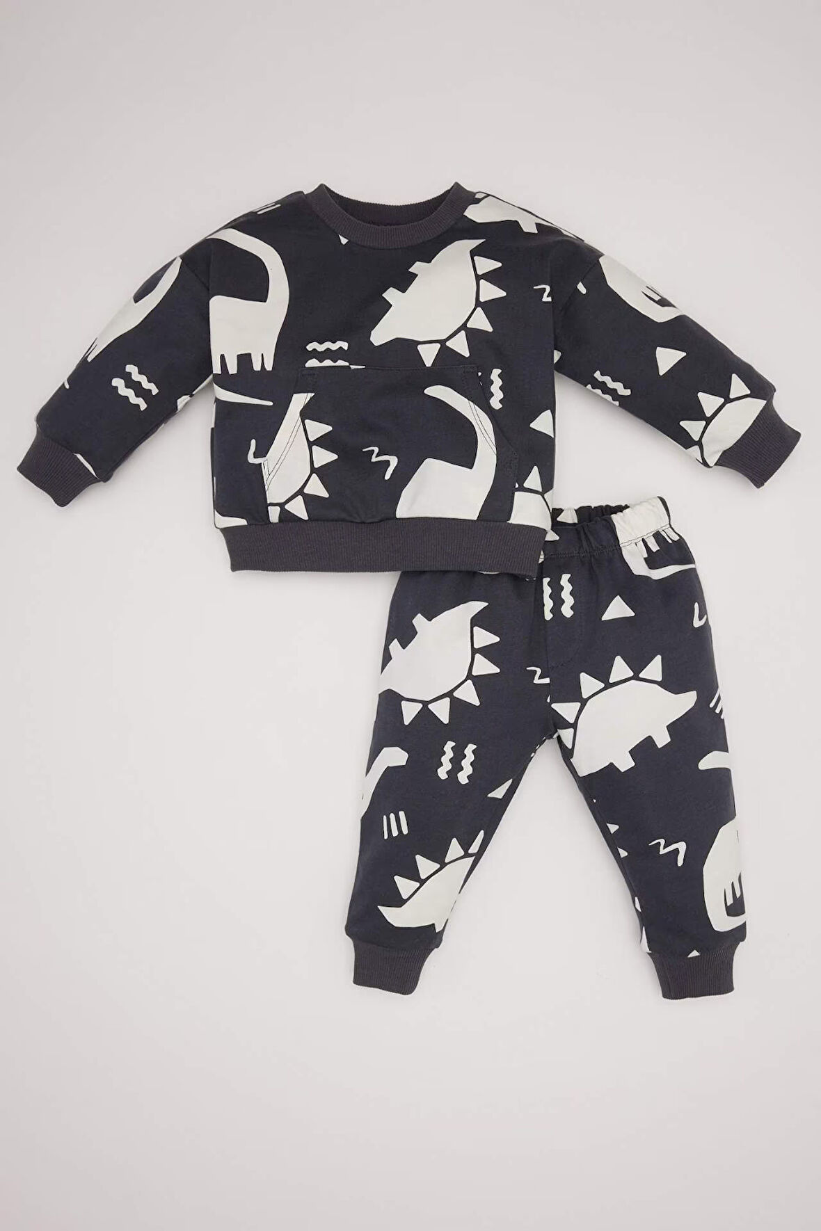 DeFacto Erkek Bebek 2'li Takım Dinazor Baskılı Sweatshirt Beli Lastikli Eşofman Altı E0674A524WNGR452