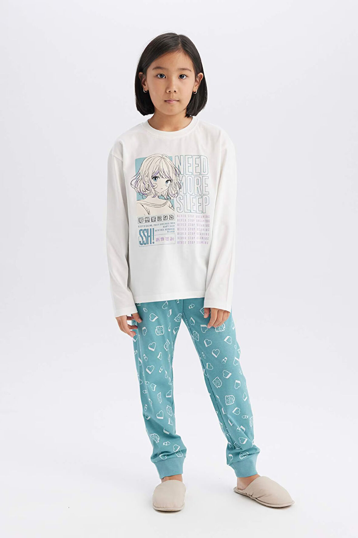 DeFacto Kız Çocuk Pijama Takımı Uzun Kollu Üst Esnek Belli Uzun Alt E0531A825SPER233