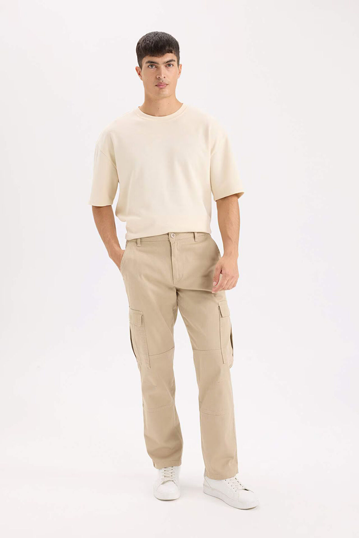 DeFacto Gabardin Pantolon Wide Leg Bol Rahat Kesim Kargo Cepli Düz Paça C9160AX24AUBG540