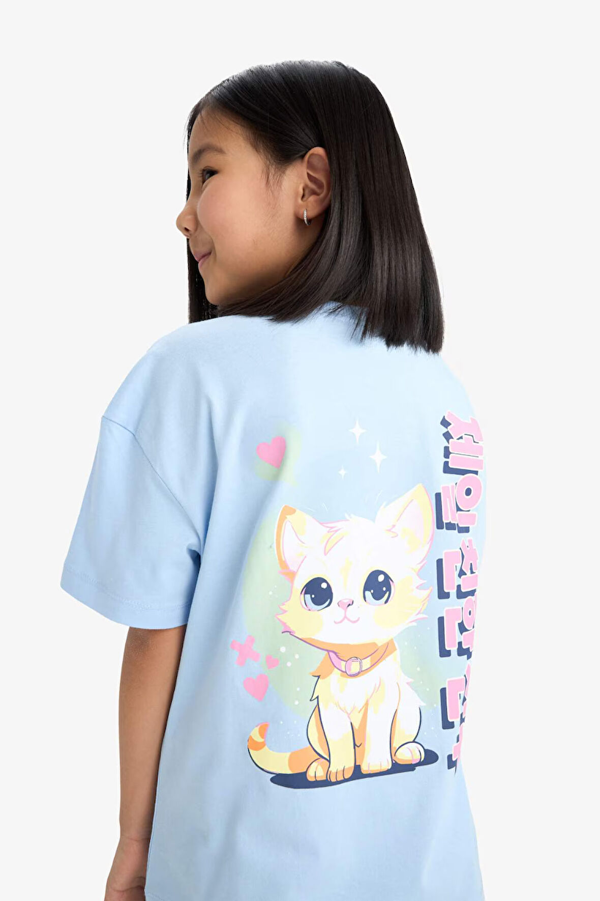 DeFacto Kız Çocuk Oversize Geniş Kalıp Bisiklet Yaka Sırt Baskılı Kısa Kollu Tişört E0367A825SMBE745