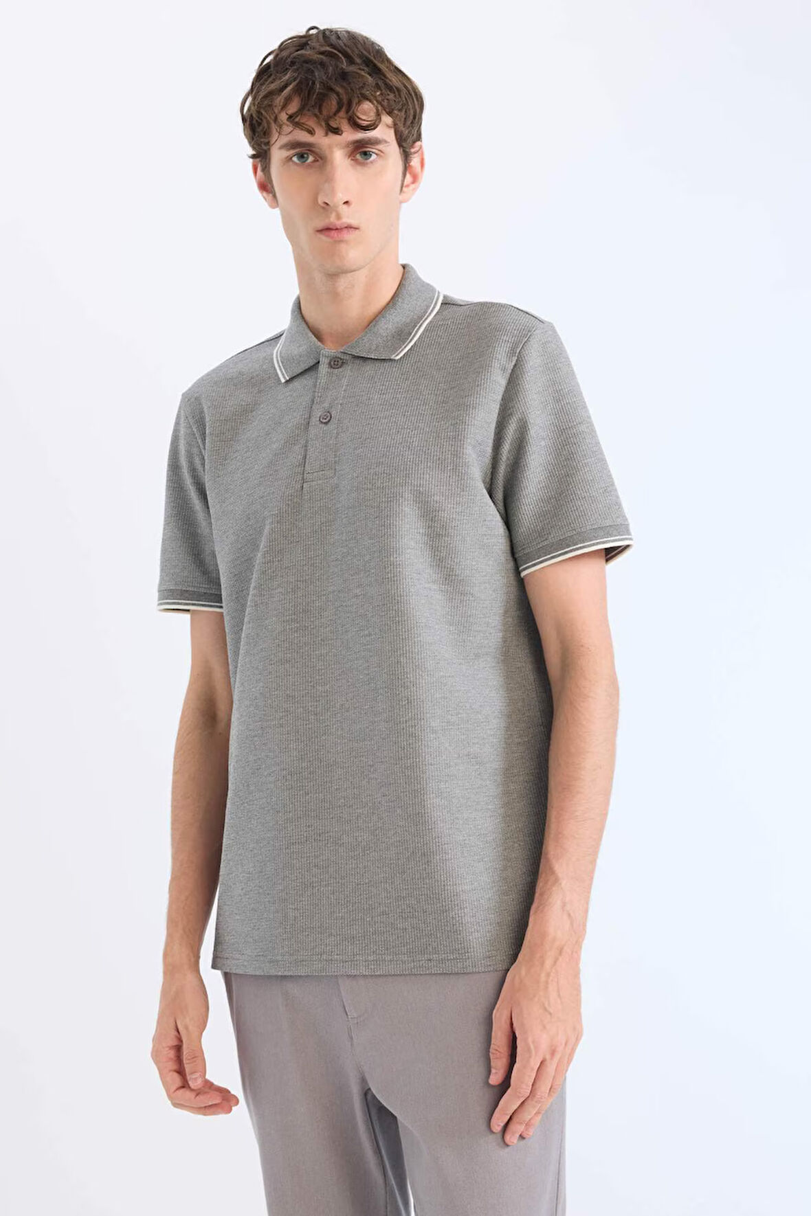 Regular Fit Polo Yaka Kısa Kollu Waffle Polo Tişört