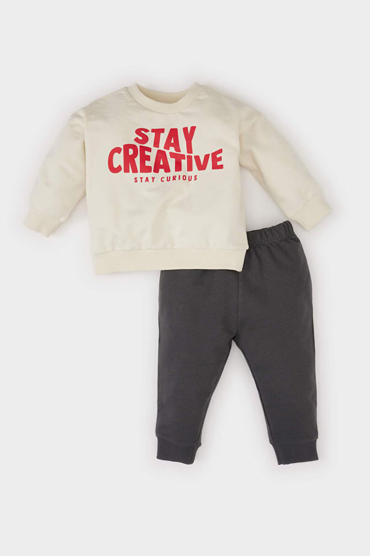 Erkek Bebek 2'li Takım Baskılı Sweatshirt Beli Lastikli Eşofman Altı