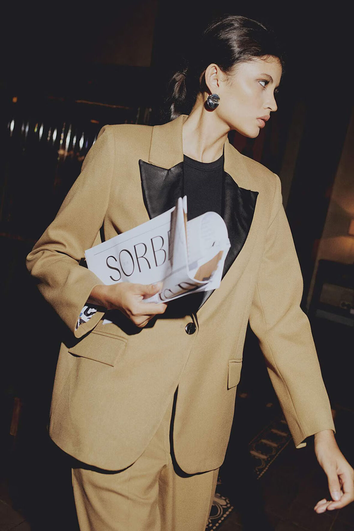 DeFacto x Sorbe Oversize Geniş Kalıp Ceket Yaka Suni Deri Detaylı Düğmeli Blazer Ceket D9887AX24AUKH516