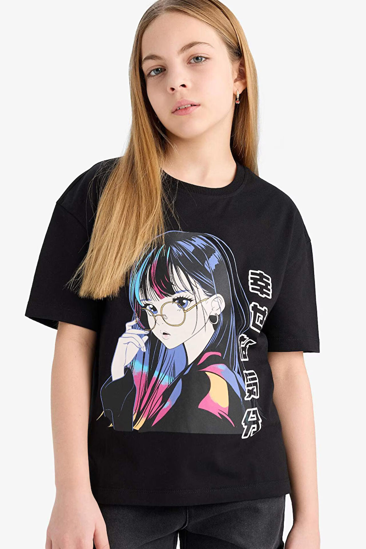 DeFacto Kız Çocuk Relax Fit Bisiklet Yaka Baskılı Kısa Kollu Tişört E0389A825SMBK81