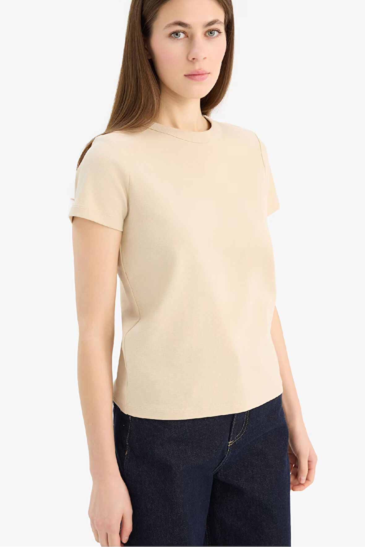 DeFacto Regular Fit Bisiklet Yaka Basic Düz Kısa Kollu Tişört E5451AX25SPBG115