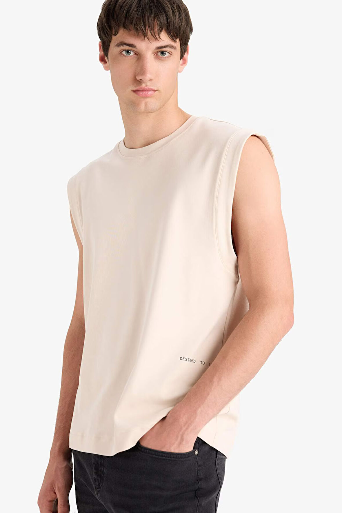 %100 Pamuk Boxy Fit Bisiklet Yaka Baskılı Atlet