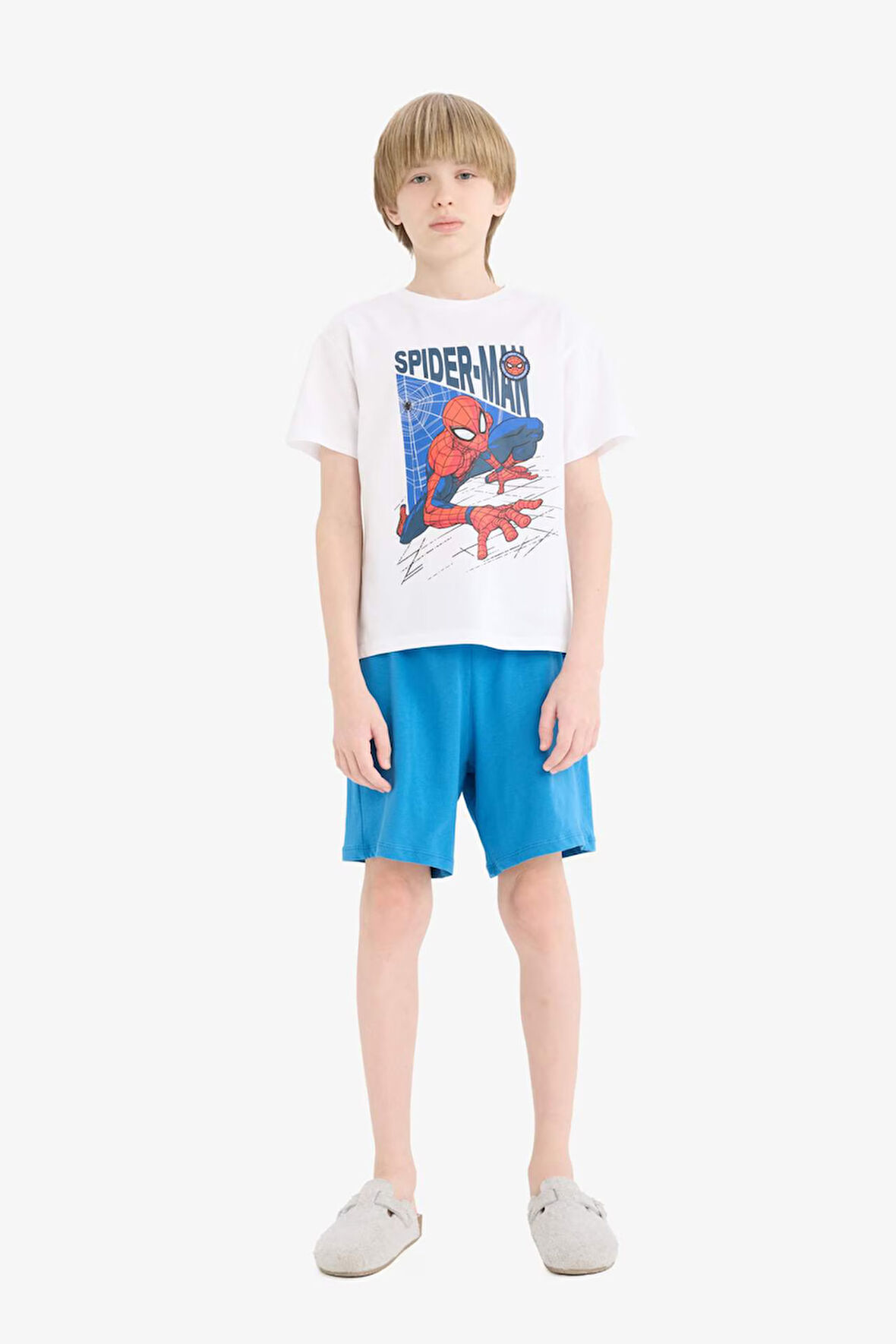 DeFacto Erkek Çocuk Marvel Spiderman Pijama Takımı Kısa Kollu Üst Şort E0343A825SMWT34