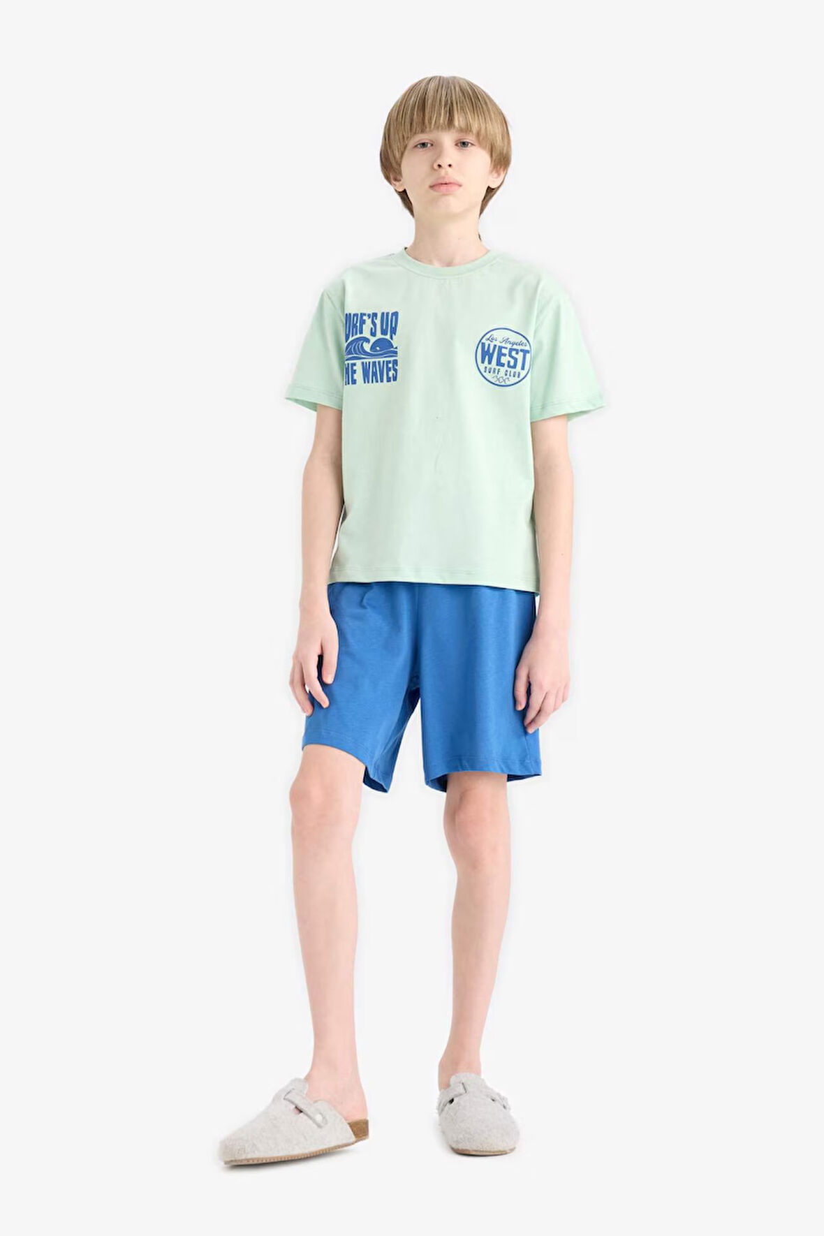 Erkek Çocuk Pijama Takımı Baskılı Kısa Kollu Tişört Beli Lastikli Şort