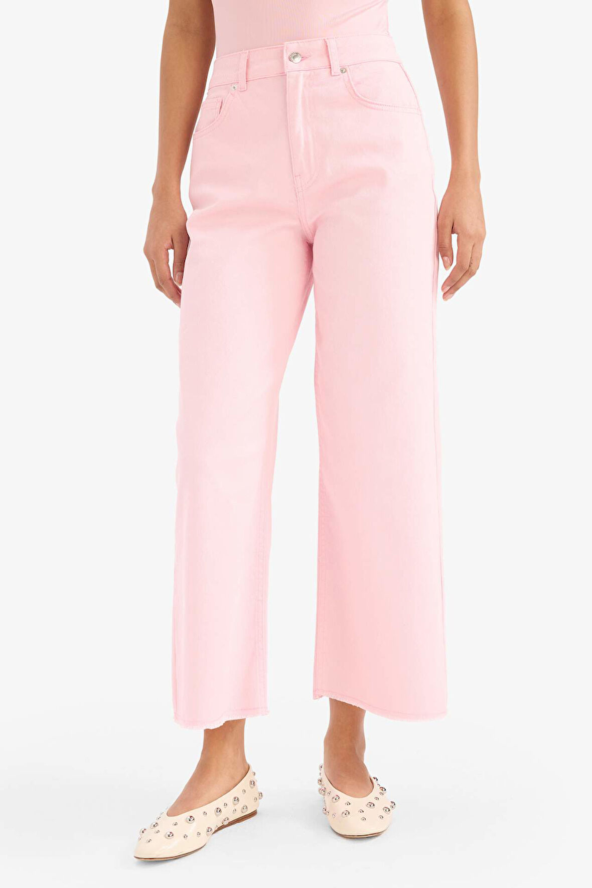 Culotte Gabardin Kumaş Pantolon Yüksek Bel Geniş Paça