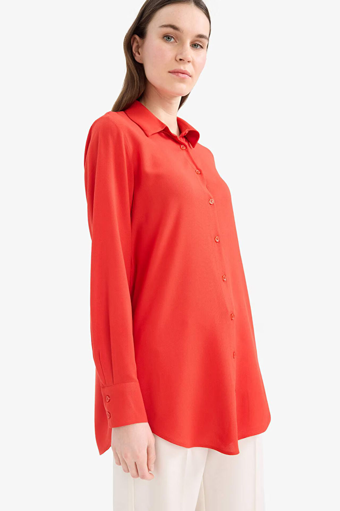 Regular Fit Basic Düz Uzun Kollu Gömlek Tunik
