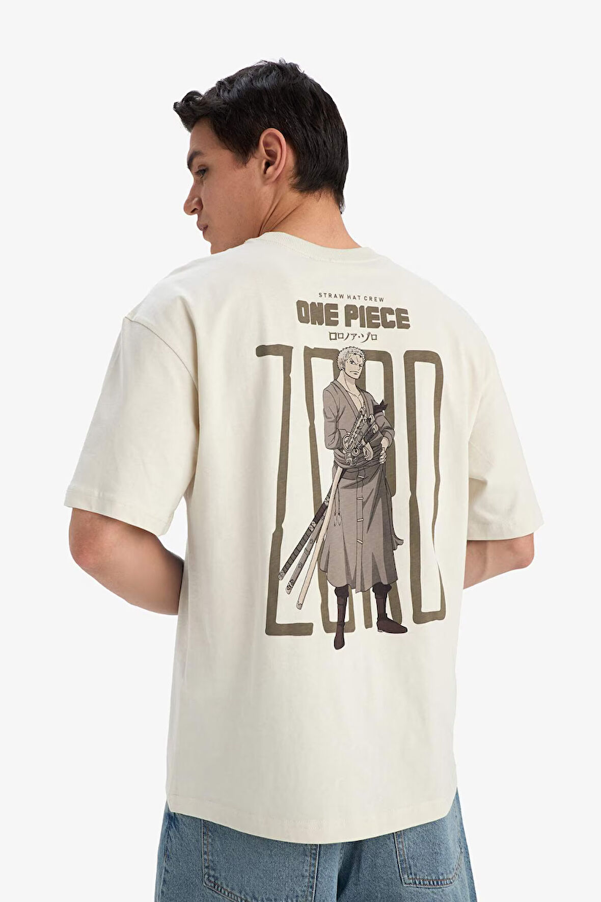 DeFacto %100 Pamuk One Piece Boxy Fit Bisiklet Yaka Sırt Baskılı Kısa Kollu Tişört E0714AX25SMBG721