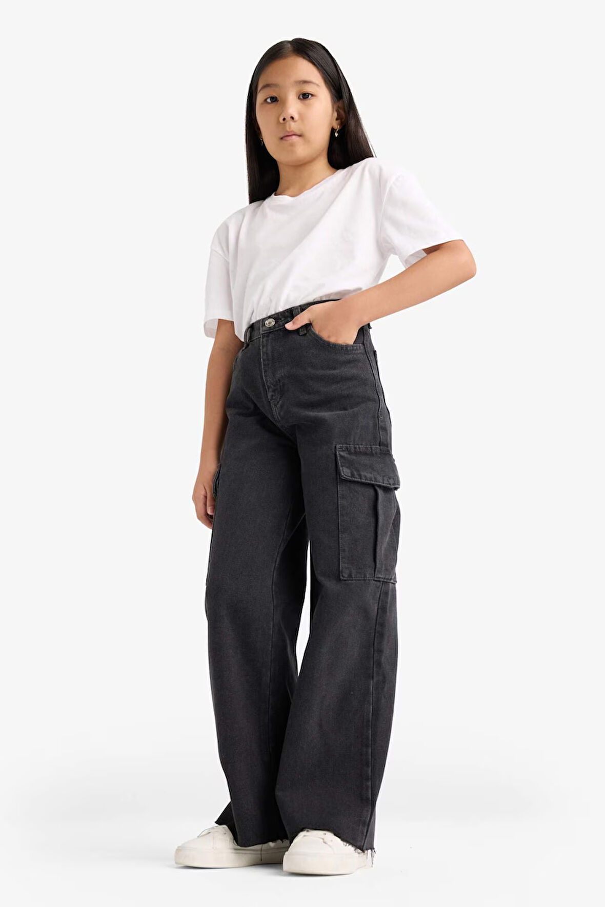 Kız Çocuk Wide Leg Kargo Geniş Paça Jean Pantolon