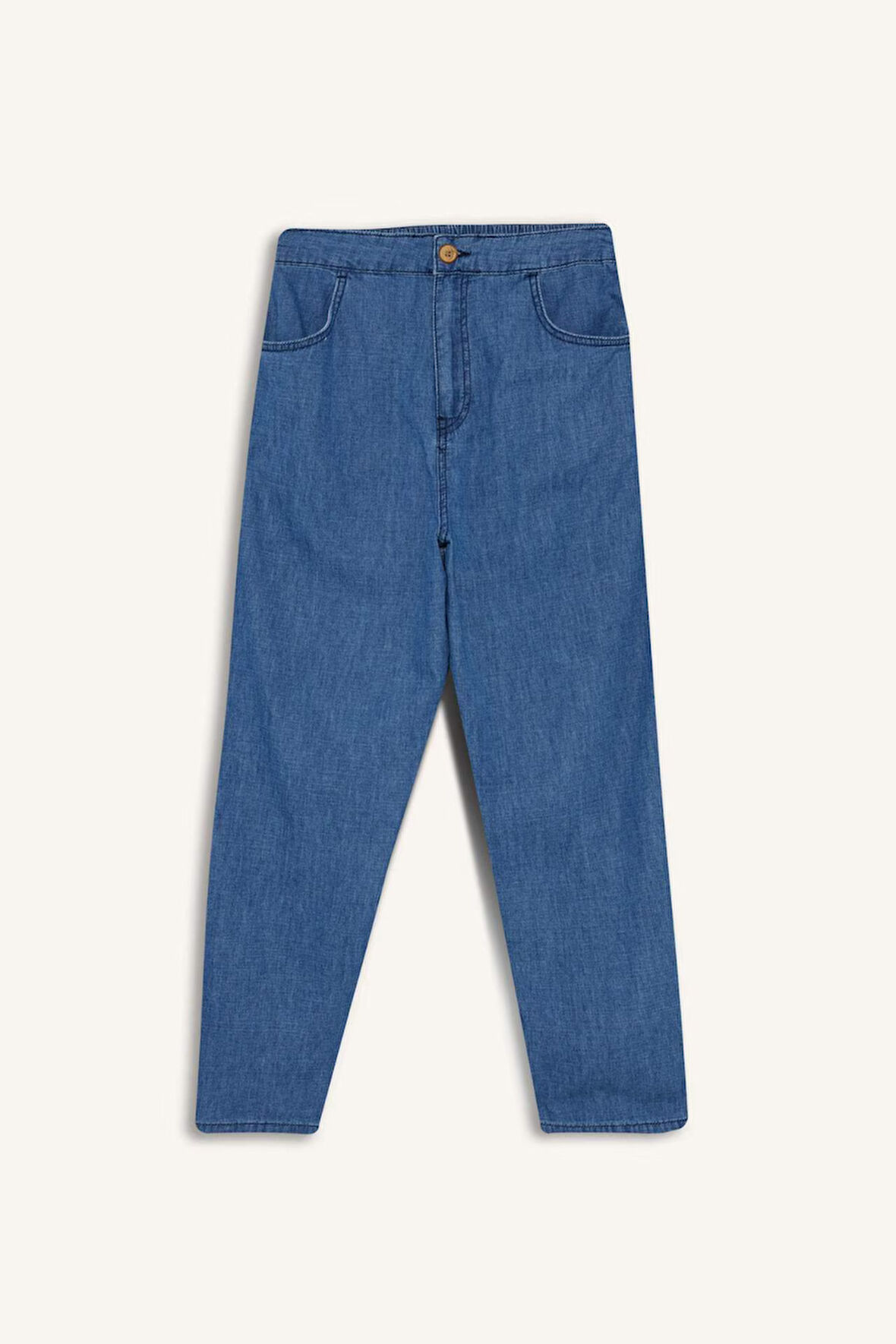 Pull On Carrot Fit  Yüksek Bel Crop Fit Yumuşak Jean Pantolon