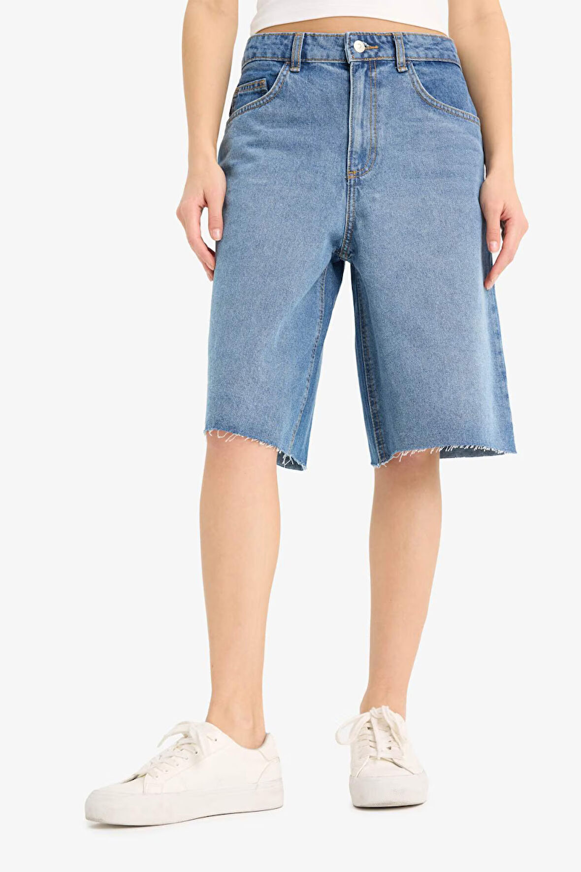 DeFacto Yüksek Bel Jean Bermuda Şort E1603AX25SMNM28