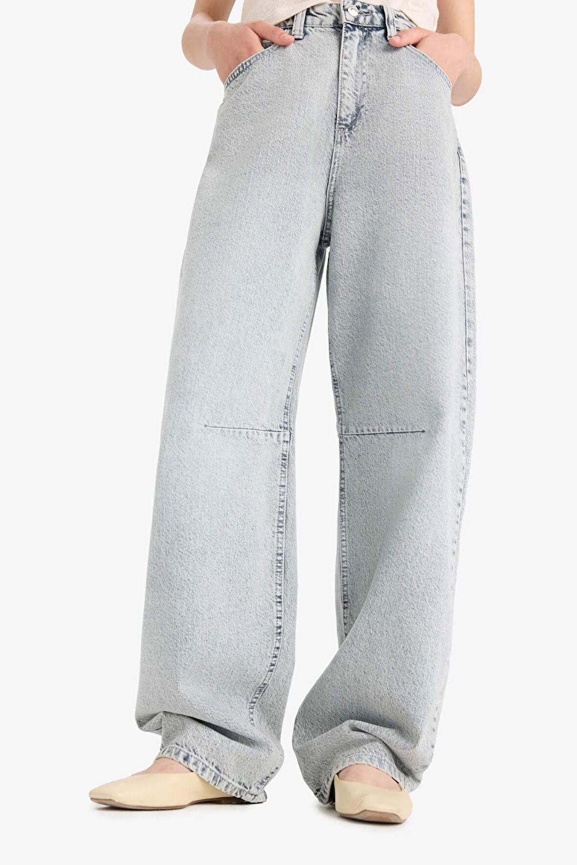 Baggy Fit Yüksek Bel Düz Paça Uzun Jean Görünümlü Pantolon