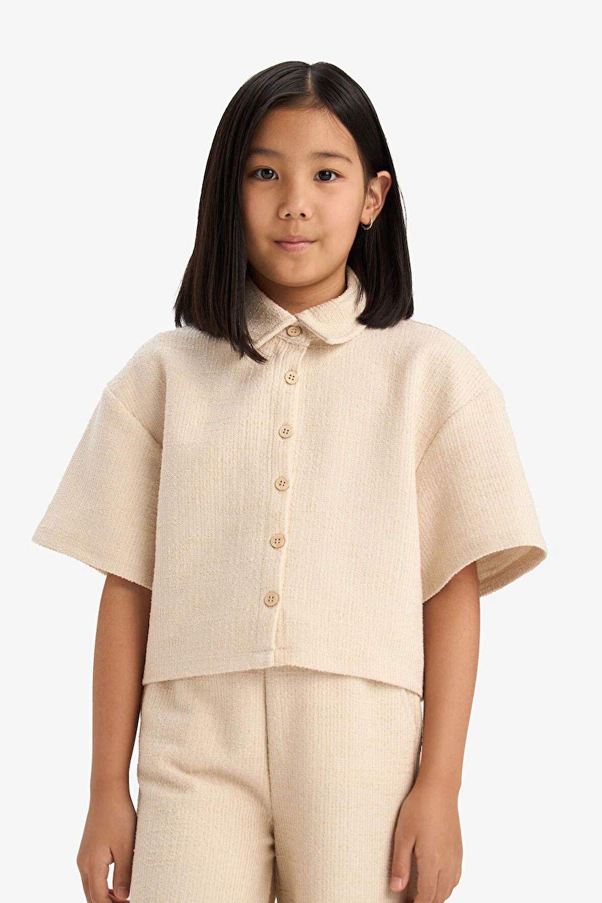 DeFacto Kız Çocuk Relax Fit Polo Yaka Basic Düz Selanik Kumaş Kısa Kollu Gömlek E1102A825SMBG286