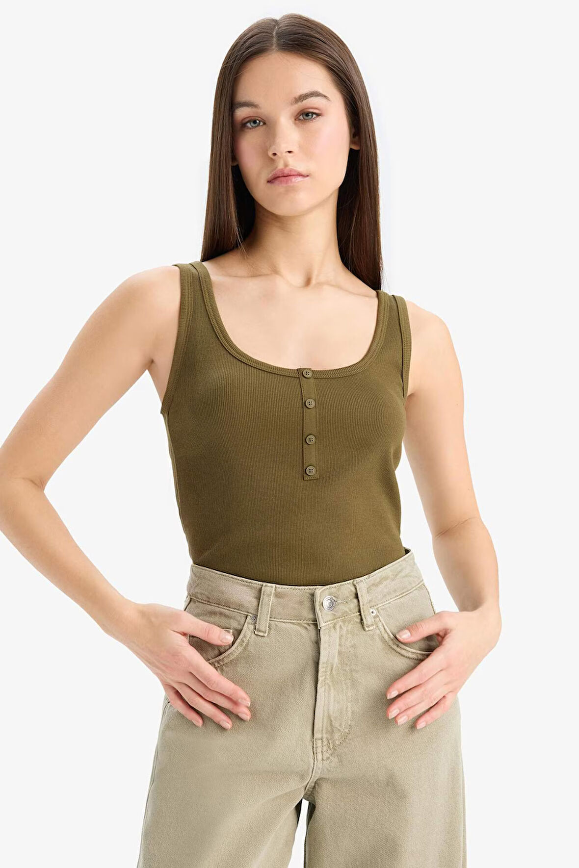 Slim Fit Dar Kesim Kare Yaka Fitilli Kaşkorse Atlet
