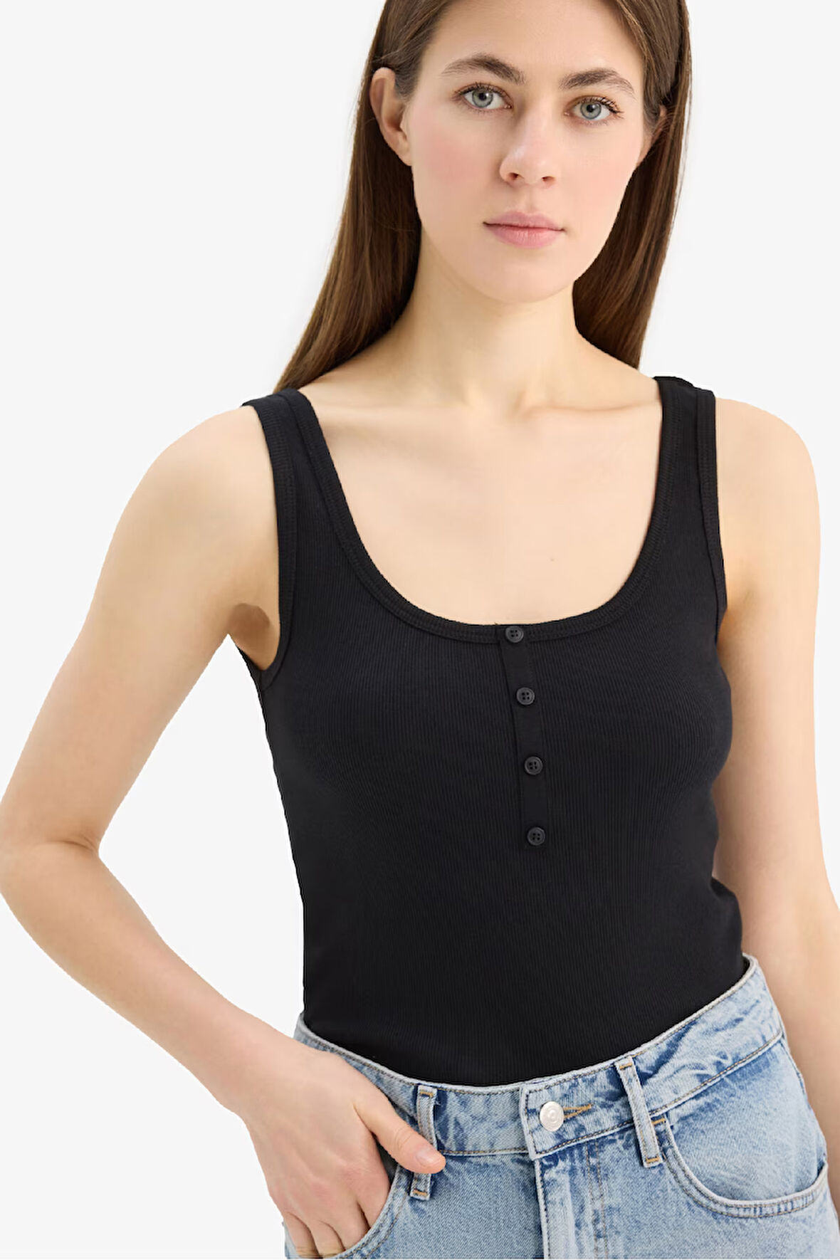 Slim Fit Dar Kesim Kare Yaka Fitilli Kaşkorse Atlet