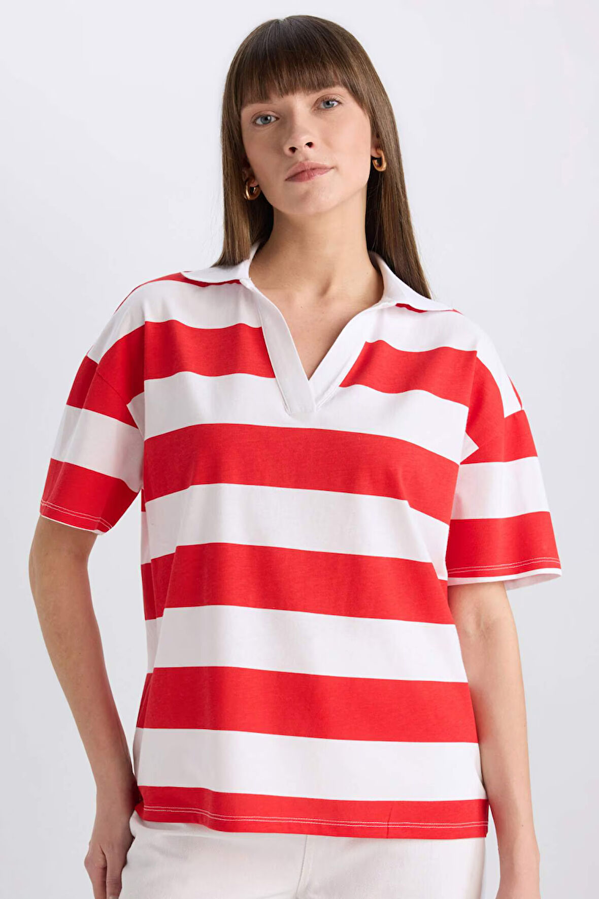 DeFacto Relax Fit Çizgilil Penye Kısa Kollu Polo Tişört E2161AX25SPRD256