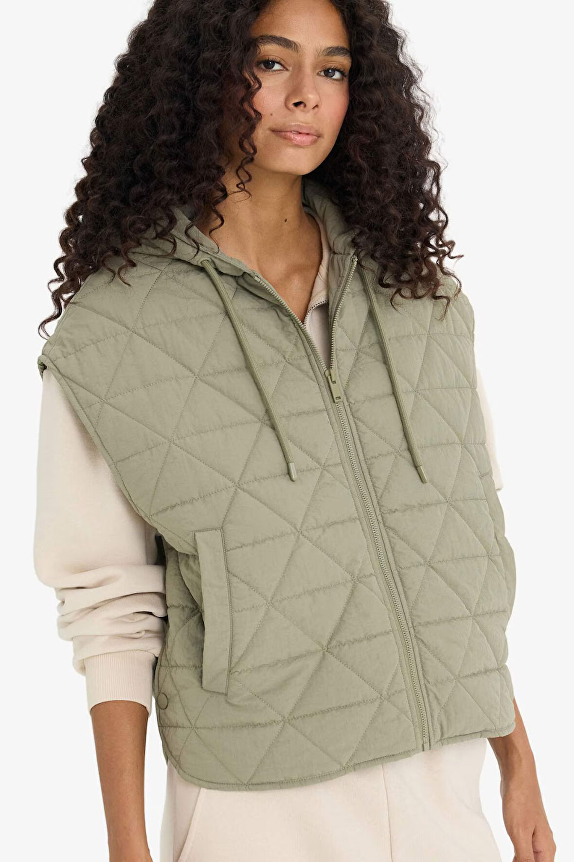 Relax Fit Kapüşonlu Kapitoneli Fermuarlı Yelek