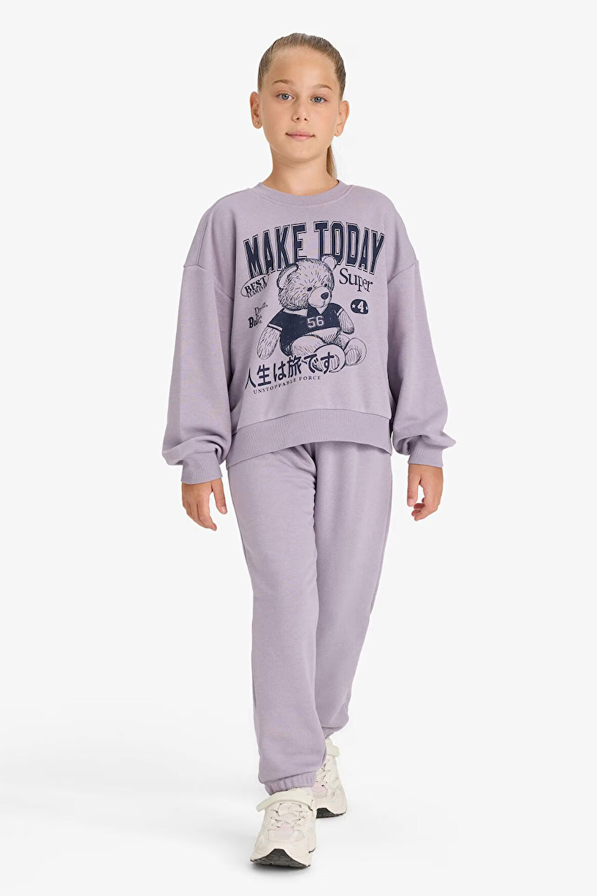 Kız Çocuk 2'li Takım Baskılı Sweatshirt Eşofman Altı