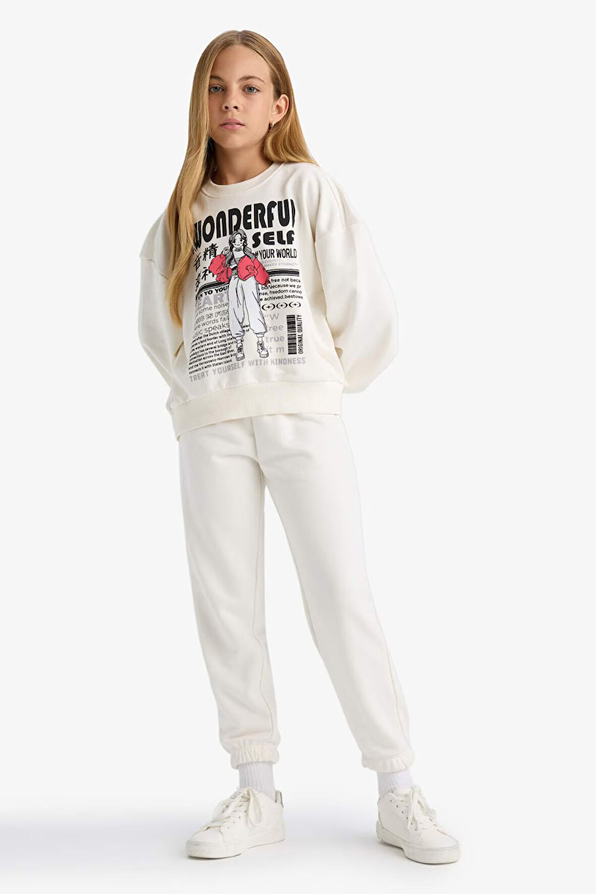 Kız Çocuk 2'li Takım Baskılı Sweatshirt Eşofman Altı