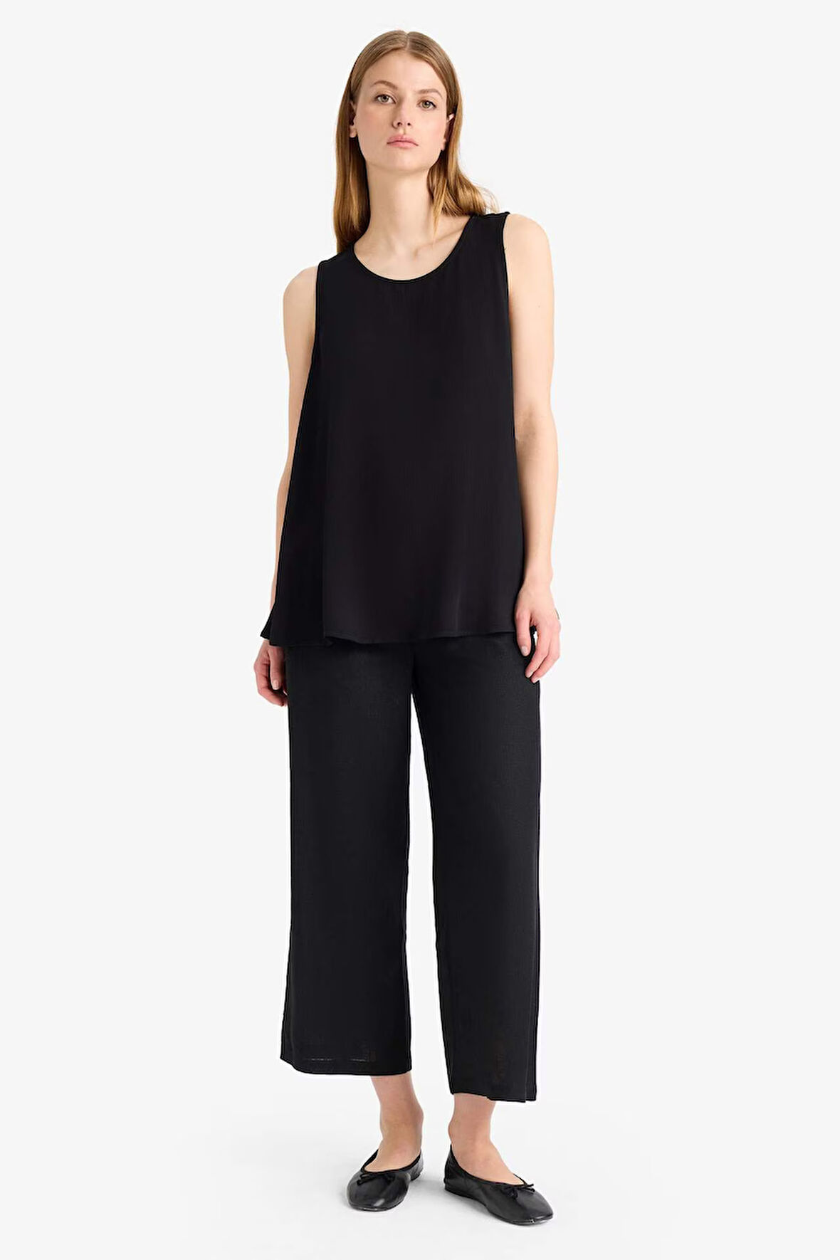 Culotte Yüksek Bel Kısa Boy Keten Karışımlı Pantolon