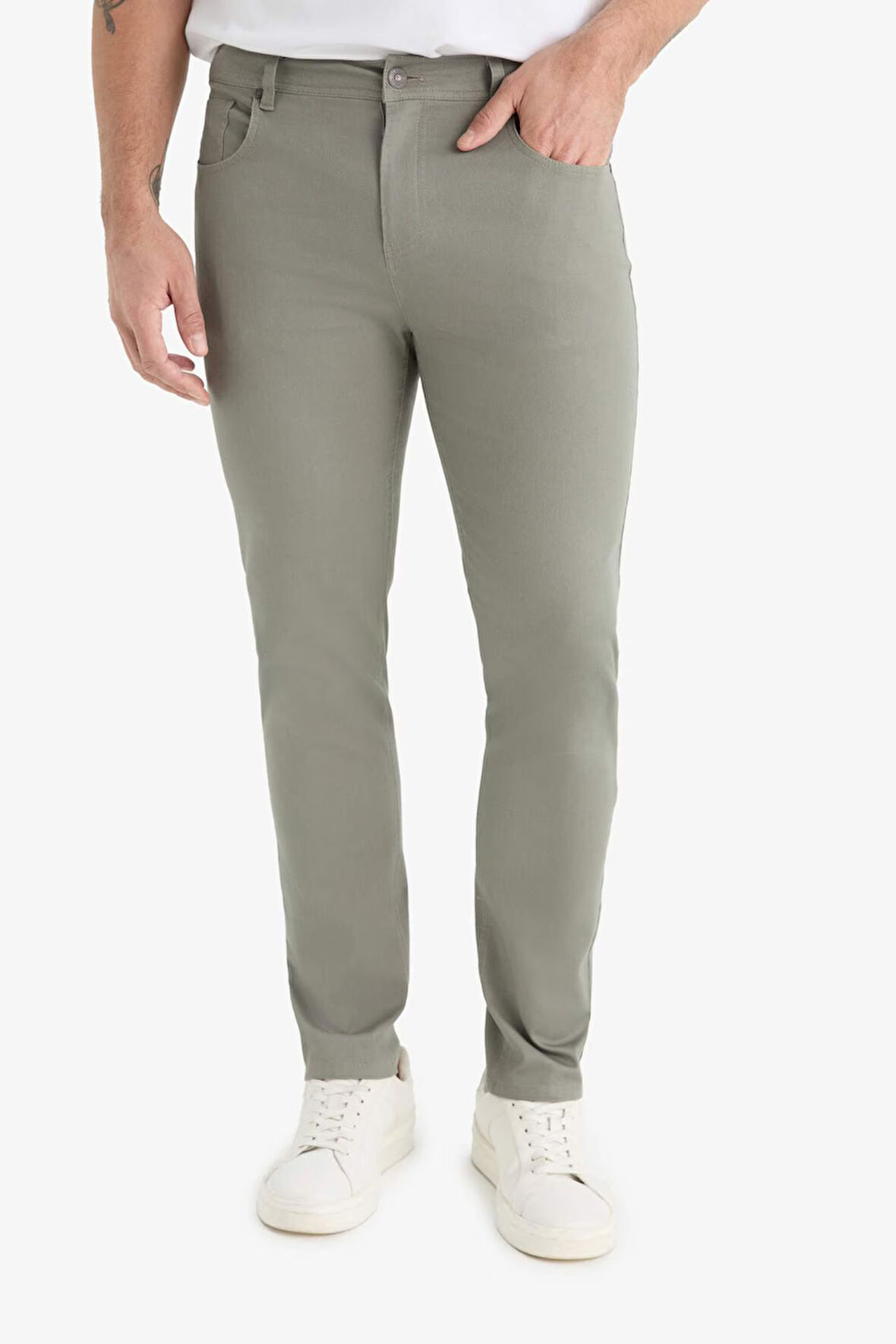 Slim Fit Dar Kesim Dar Paça Dokulu Pantolon