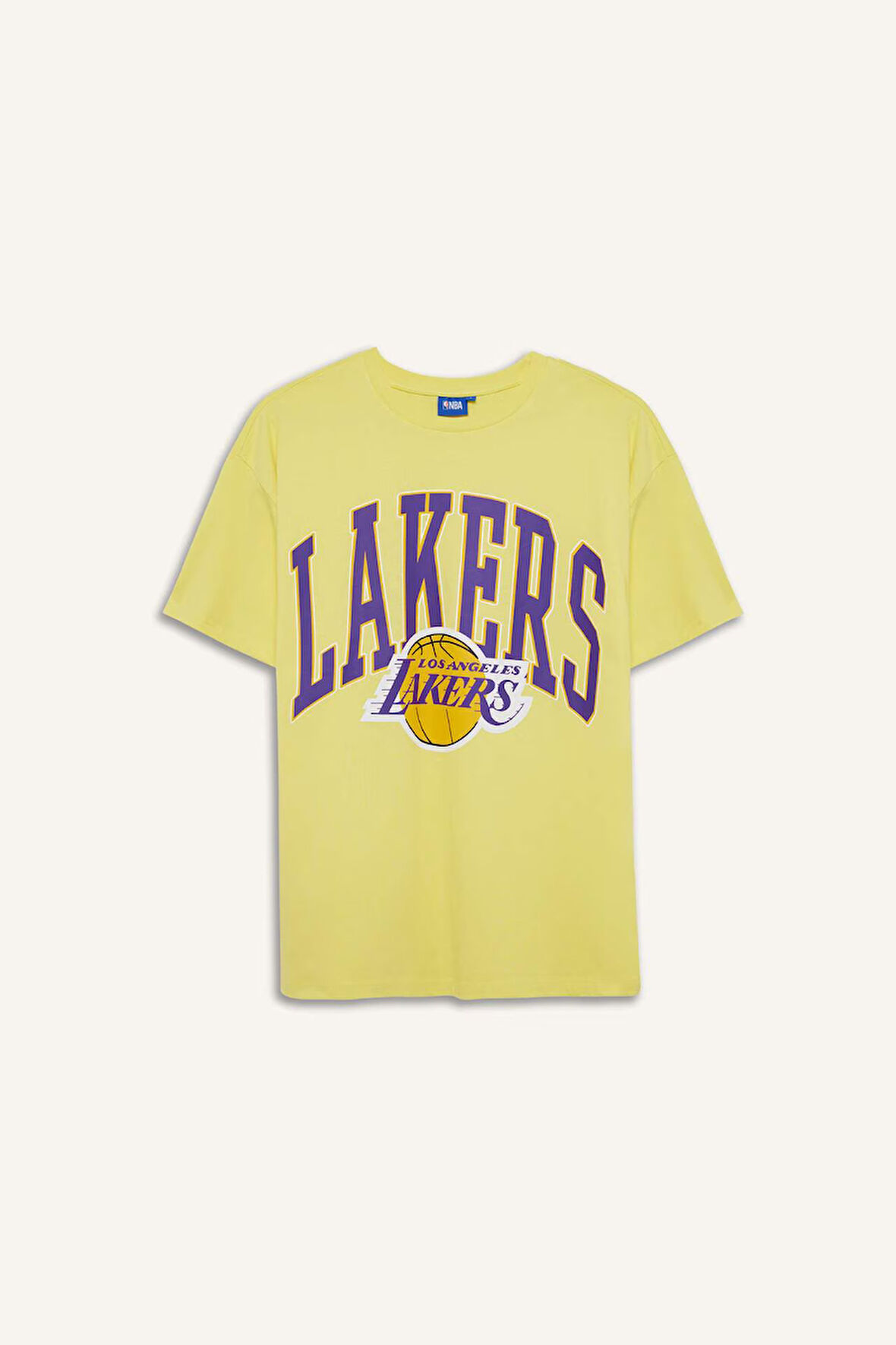DeFactoFit NBA Los Angeles Lakers Oversize Geniş Kalıp Bisiklet Yaka Kısa Kollu Tişört Y1562AZ25SMYL287