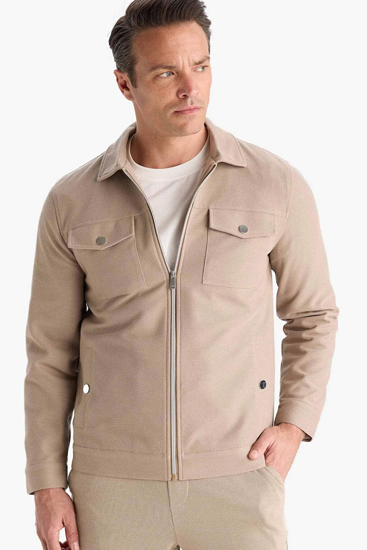 Slim Fit Dar Kesim Polo Yaka Fermuarlı Mont