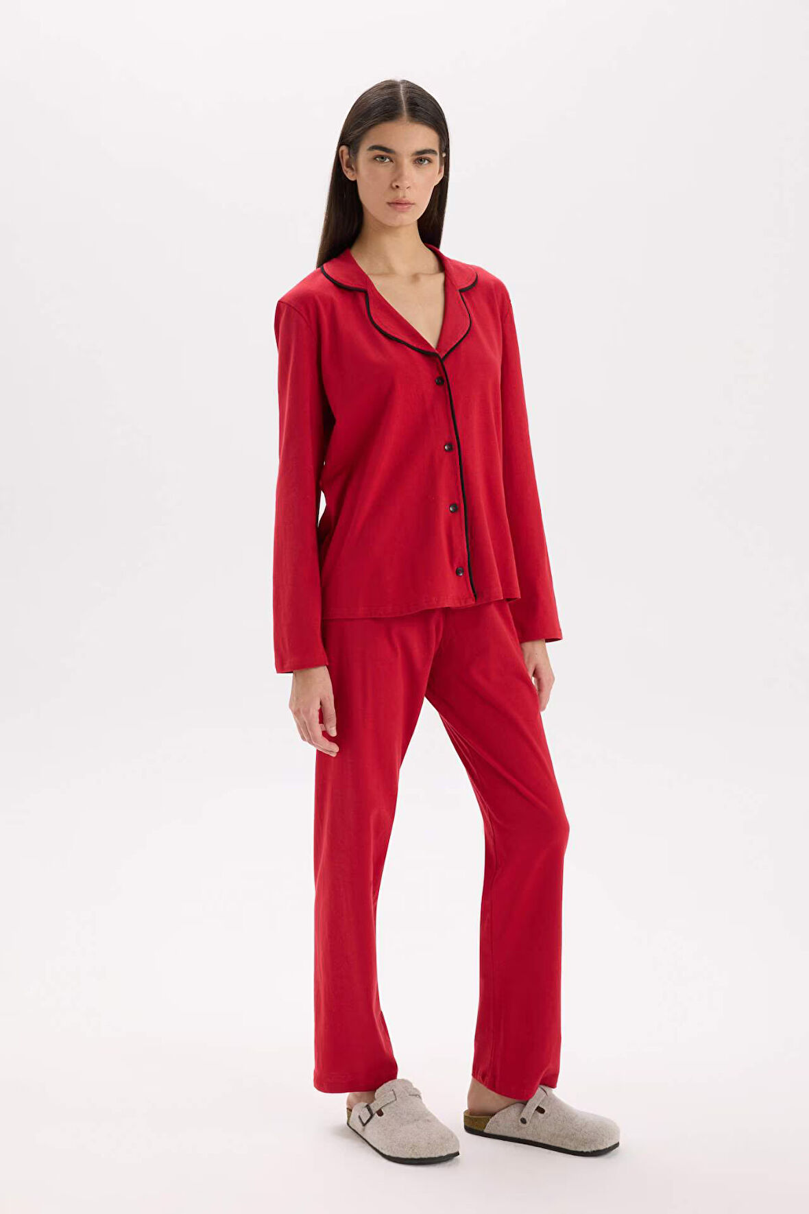 DeFacto Pijama Takımı Regular Fit Uzun Kollu Üst Uzun Altı-Fall in Love E2246AXNSRD59