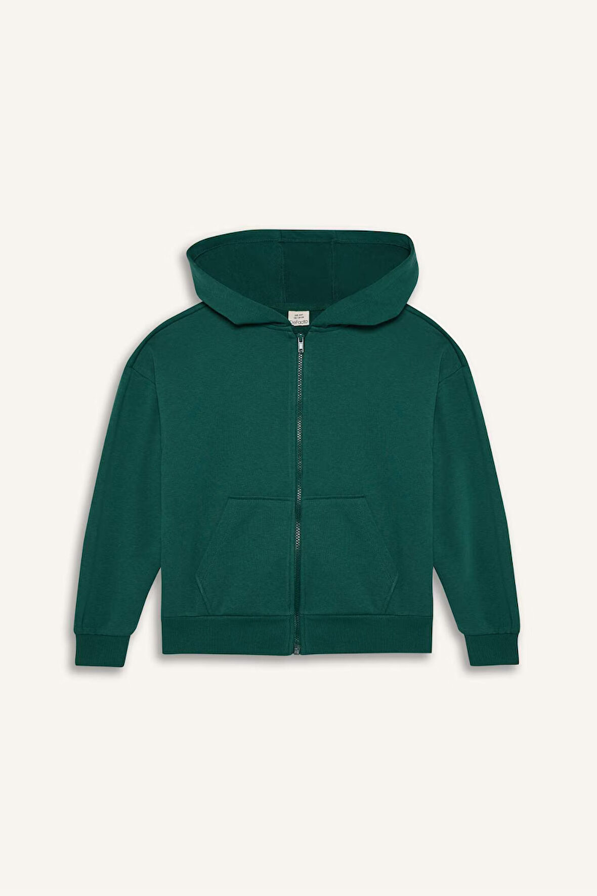 Kız Çocuk Kapüşonlu Basic Düz Cepli Fermuarlı Sweatshirt
