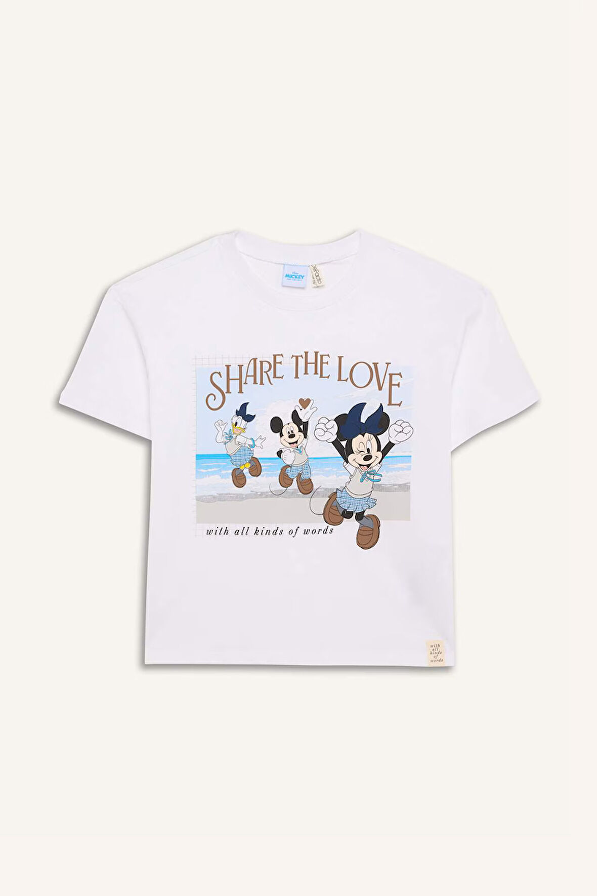 DeFacto Kız Çocuk Disney Mickey Mouse &Friends Relax Fit Bisiklet Yaka Kısa Kollu Tişört D8824A825SPWT34