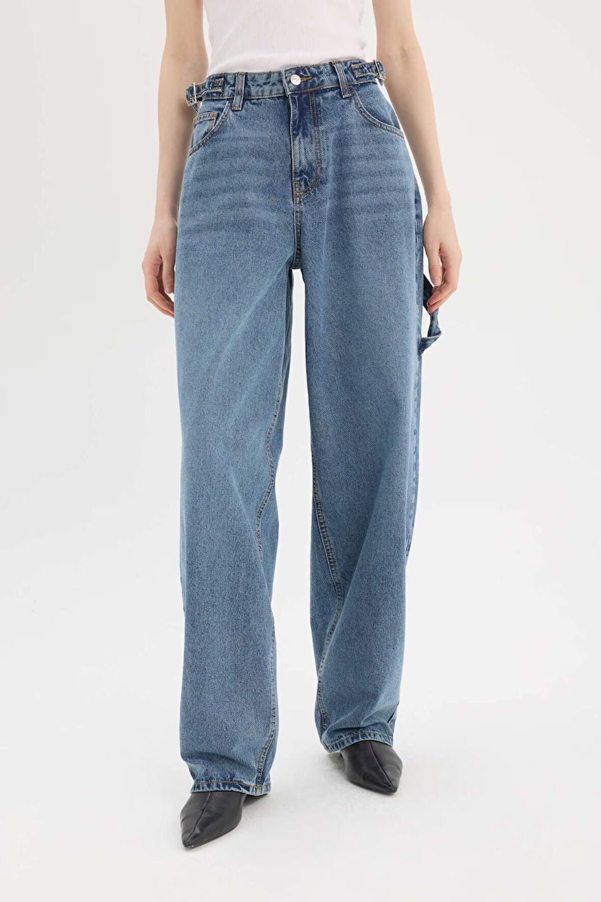 Baggy Fit Yüksek Bel Düz Paça Uzun Jean Pantolon
