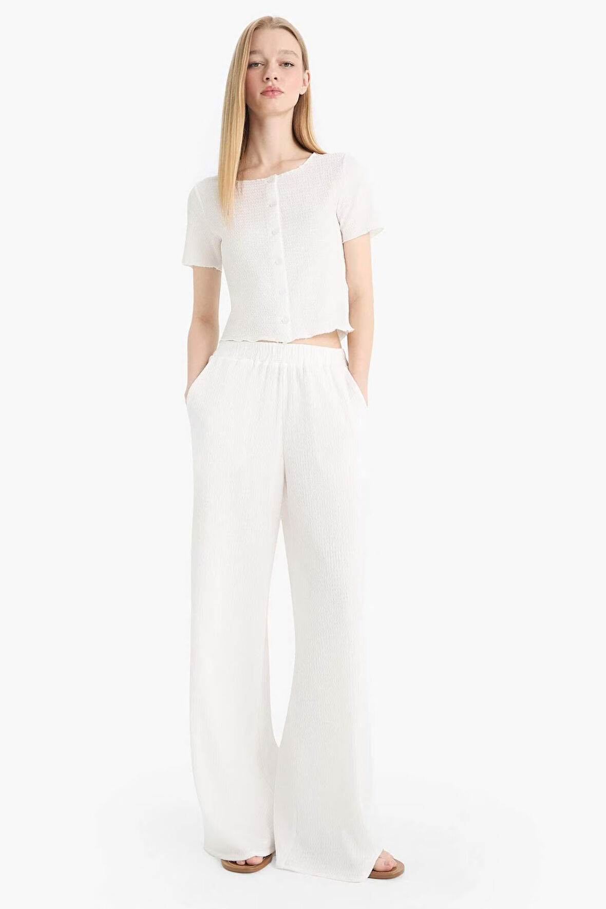 Coool Wide Leg Beli Lastikli Krep Pantolon