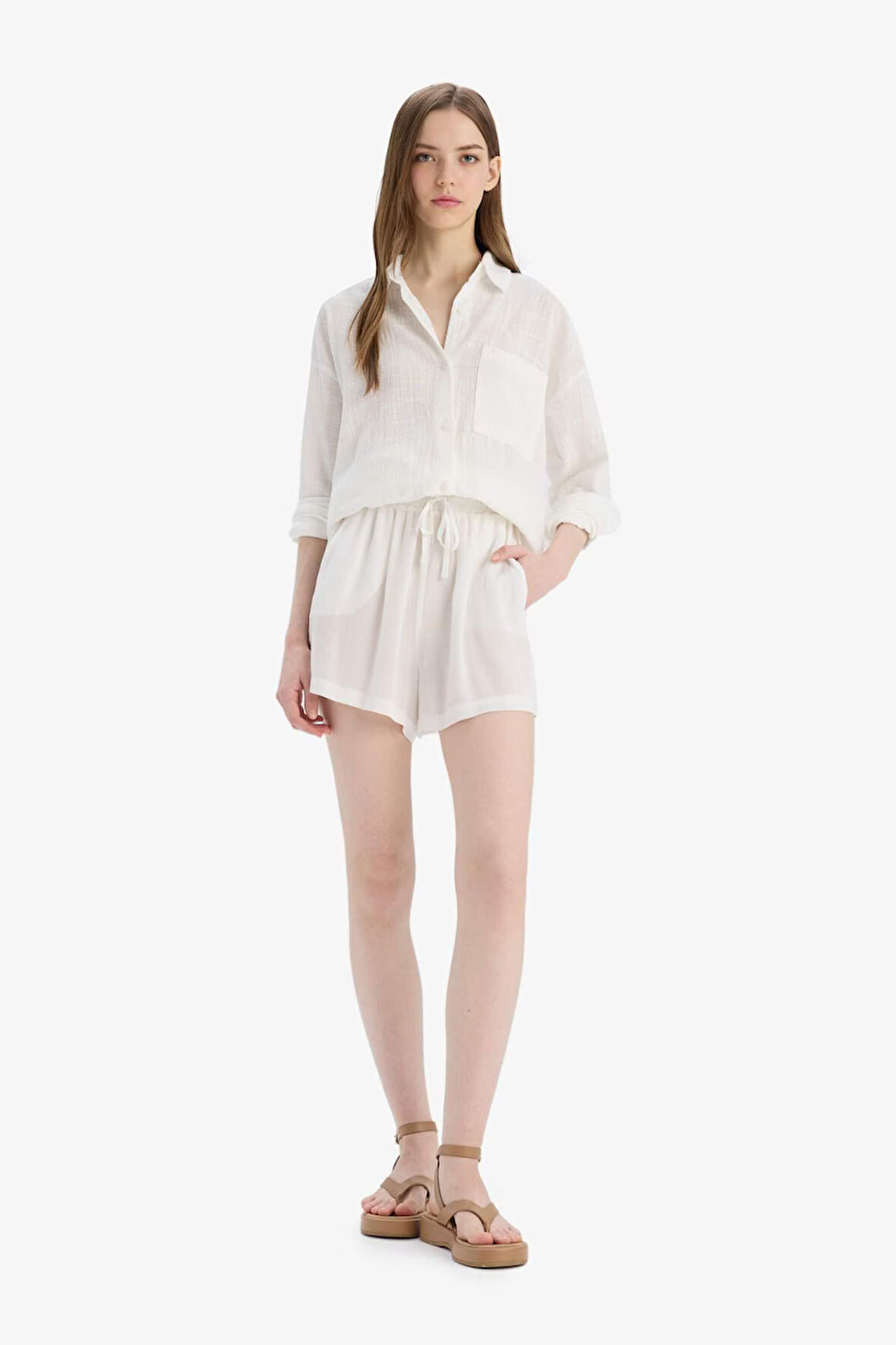 Beli Lastikli Kısa Paça Krinkıl Viskon Şort