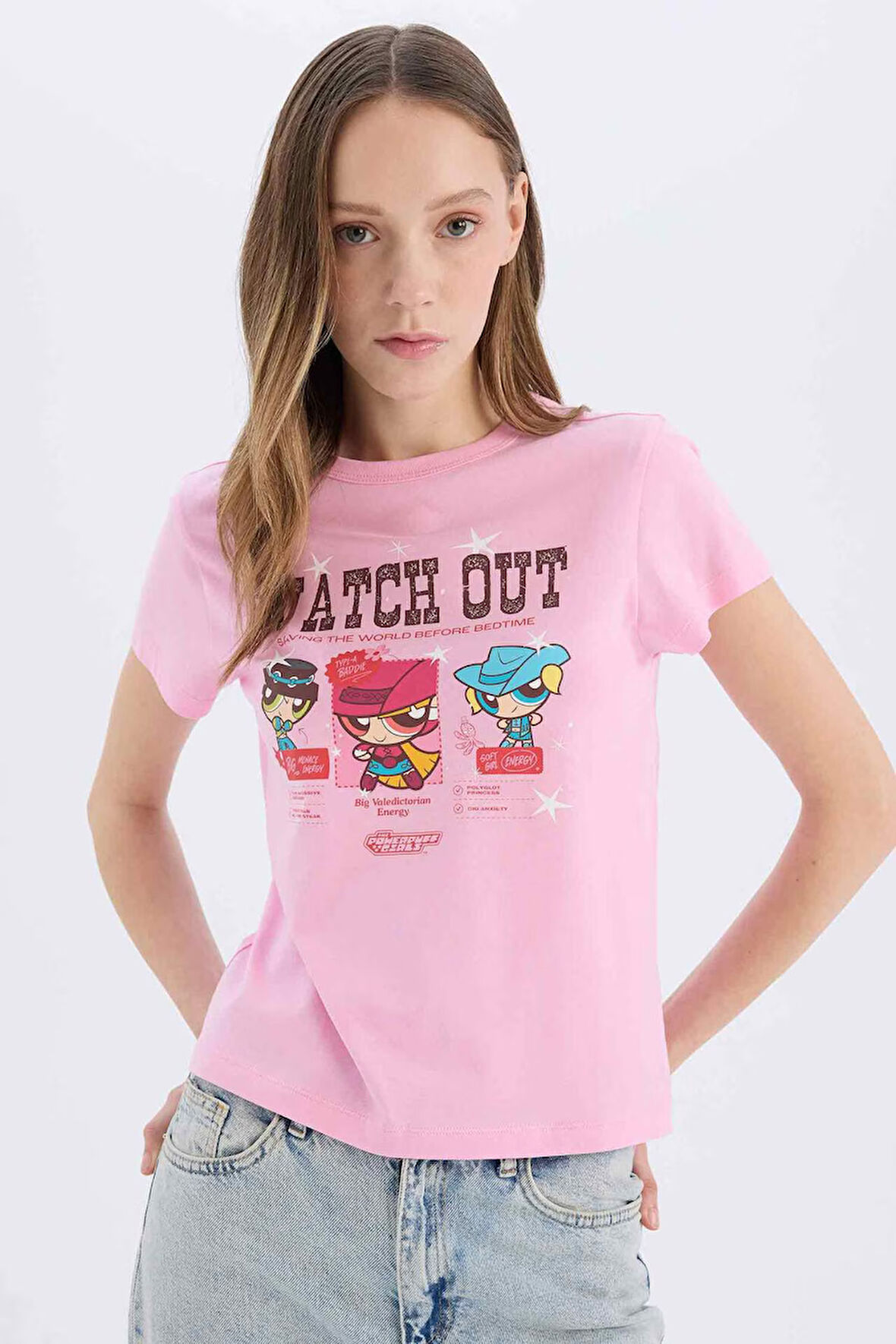 DeFacto Coool PowerPuff Girls Regular Fit Bisiklet Yaka Ribana Kısa Kollu Tişört D9126AX25SMPN666