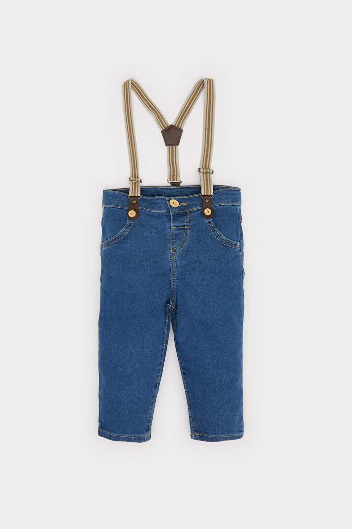 Erkek Bebek Askılı Düz Paça Jean Pantolon