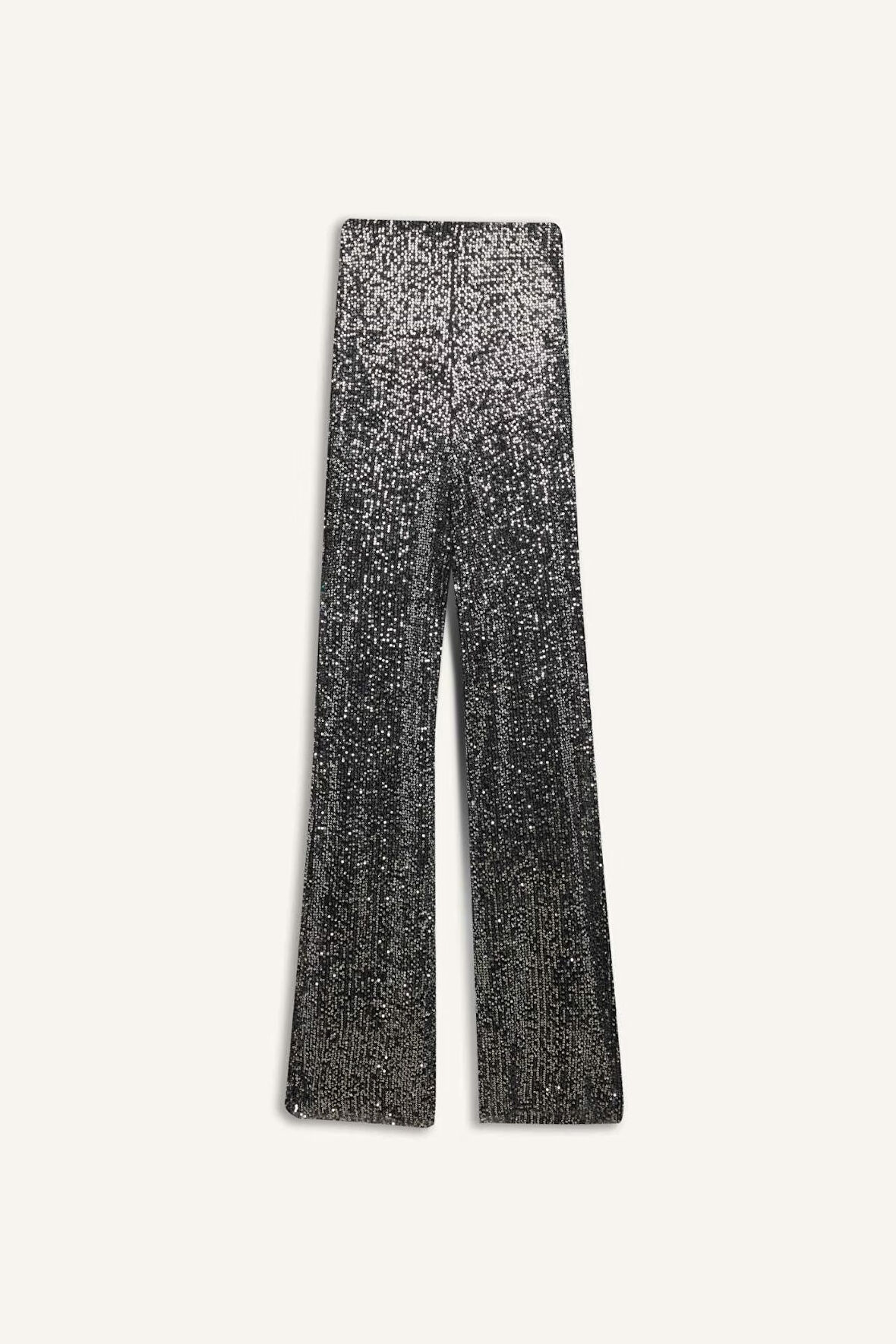 DeFacto Siyah Şık Payetli Pantolon Flare Fit Yüksek Bel Standart Boy E1773AX24CWBK27