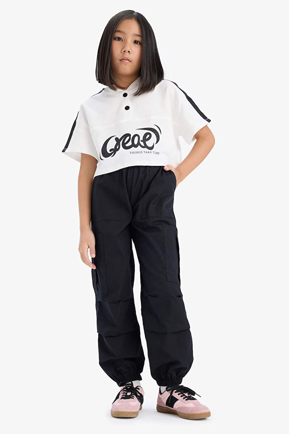 DeFacto Kız Çocuk Paraşüt Kargo Jogger Paça Pantolon E0162A825SMBK27