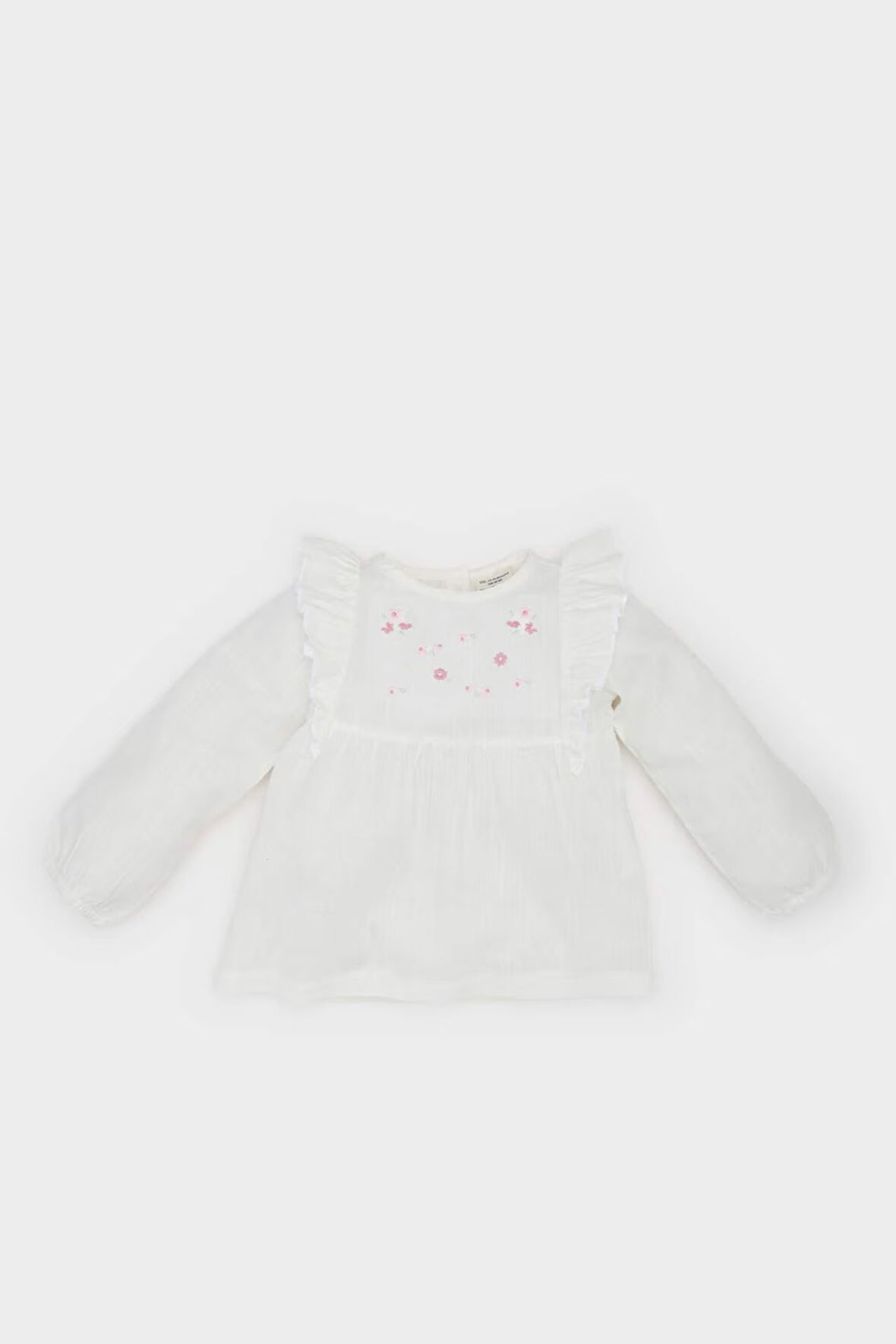 Kız Bebek Bisiklet Yaka Floral Flamlı Poplin Uzun Kollu Gömlek