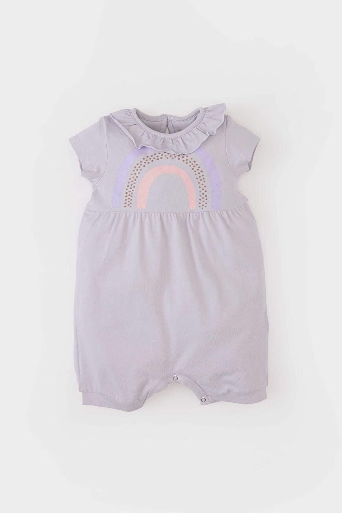 Kız Bebek Yenidoğan Gökkuşağı Baskılı Penye Kısa Kollu Tulum