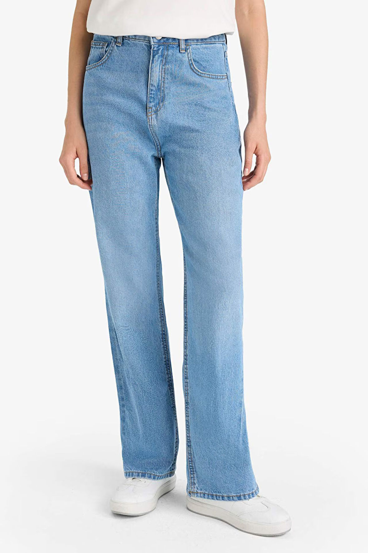 90's Wide Leg Yüksek Bel Uzun Jean Yıkamalı Pantolon