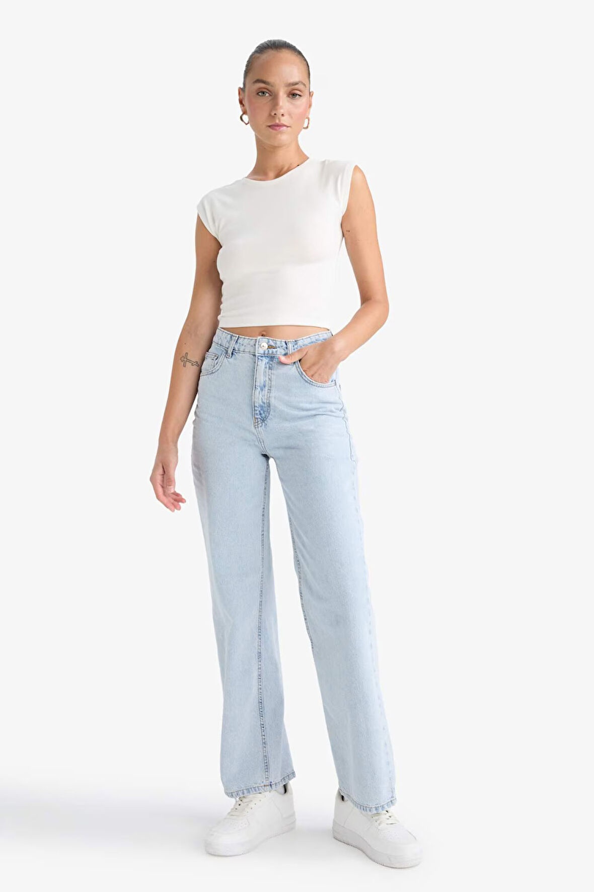90's Wide Leg Yüksek Bel Uzun Jean Yıkamalı Pantolon