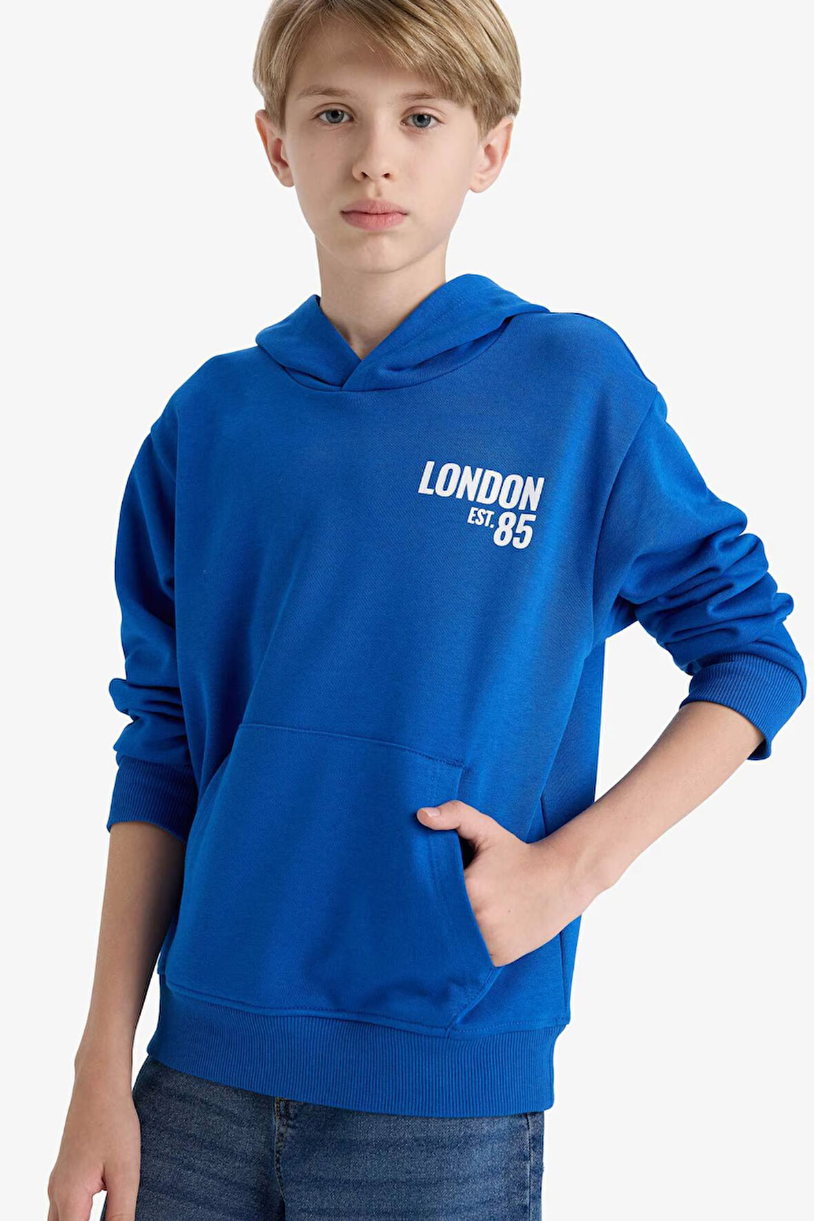 Erkek Çocuk Kapüşonlu Baskılı İçi Yumuşak Tüylü Okul Sweatshirt 