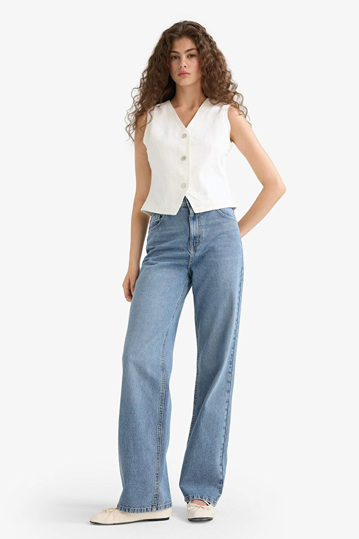 90's Wide Leg Yüksek Bel Uzun Jean Yıkamalı Pantolon