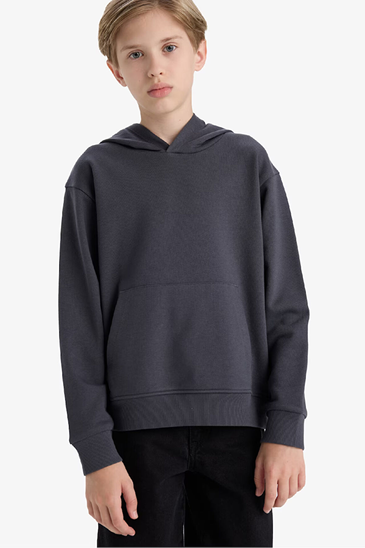 Erkek Çocuk Basic Düz Kapüşonlu Sweatshirt