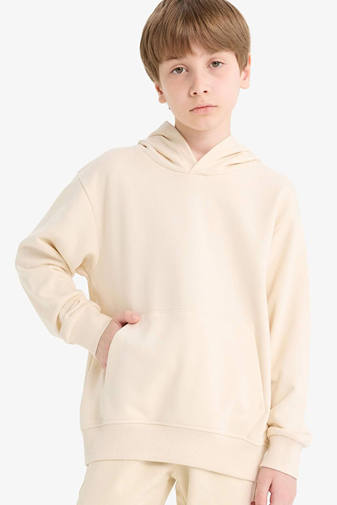 Erkek Çocuk Basic Düz Kapüşonlu Sweatshirt