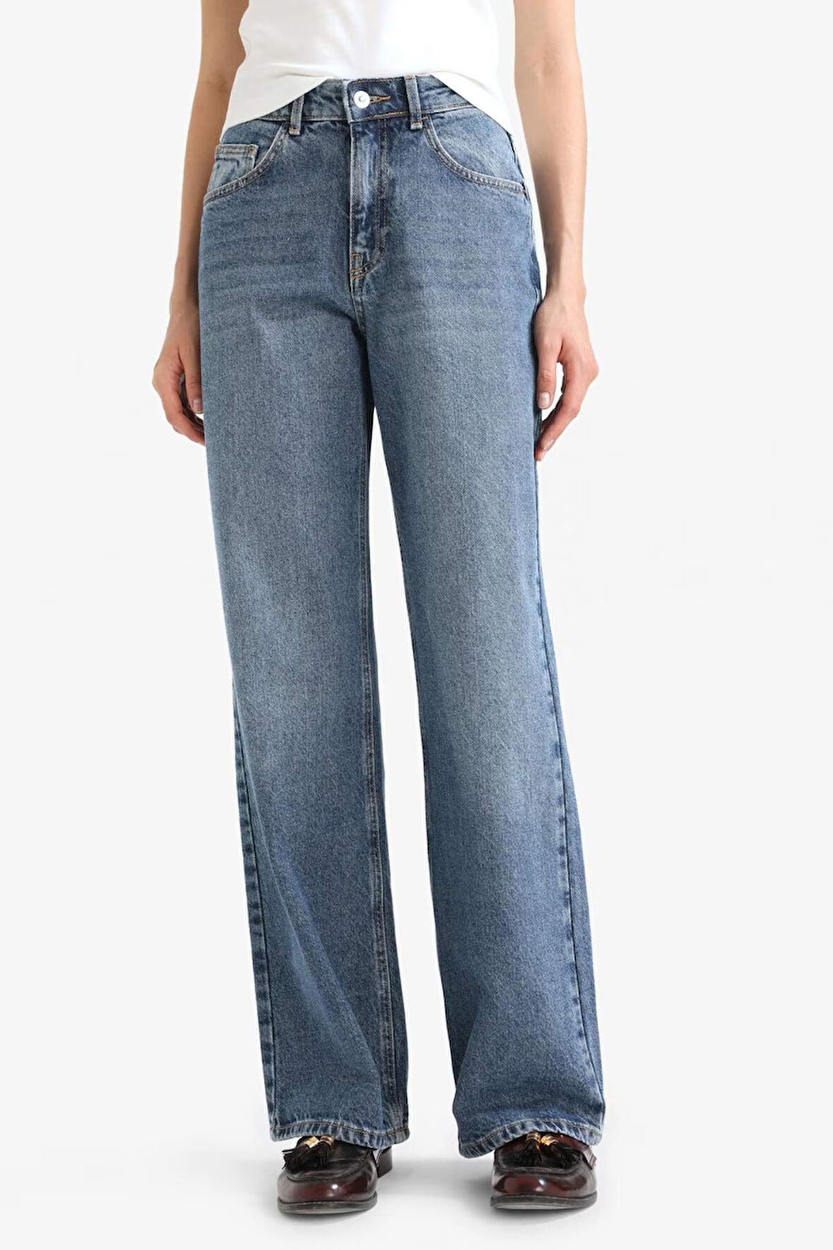 Straight Wide Yüksek Bel Düz Paça Uzun Jean Pantolon