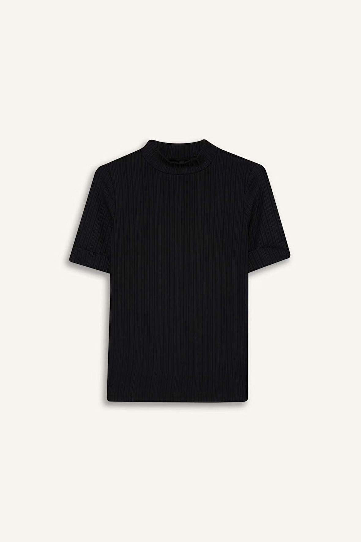 Regular Fit Yarım Balıkçı Yaka Fitilli Kaşkorse Kısa Kollu Tişört